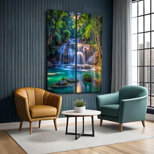Tempered Glass Waterfall Wall Art: Modern Panoramic Landscape image 7