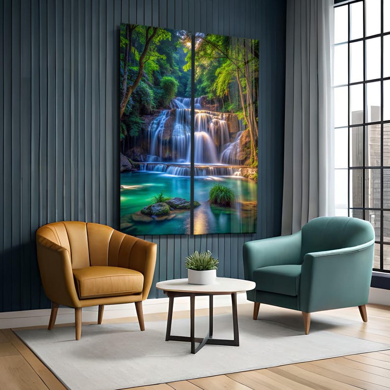 Tempered Glass Waterfall Wall Art: Modern Panoramic Landscape image 7