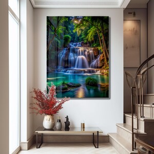 Tempered Glass Waterfall Wall Art: Modern Panoramic Landscape image 9
