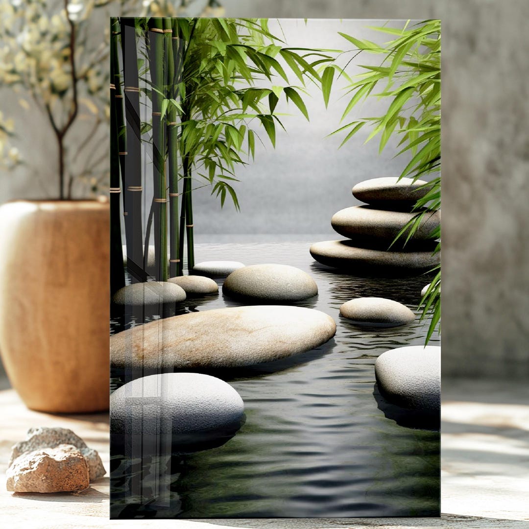 Zen Garden Tempered Glass Wall Art: Bamboo & Stone Spa Decor - Etsy