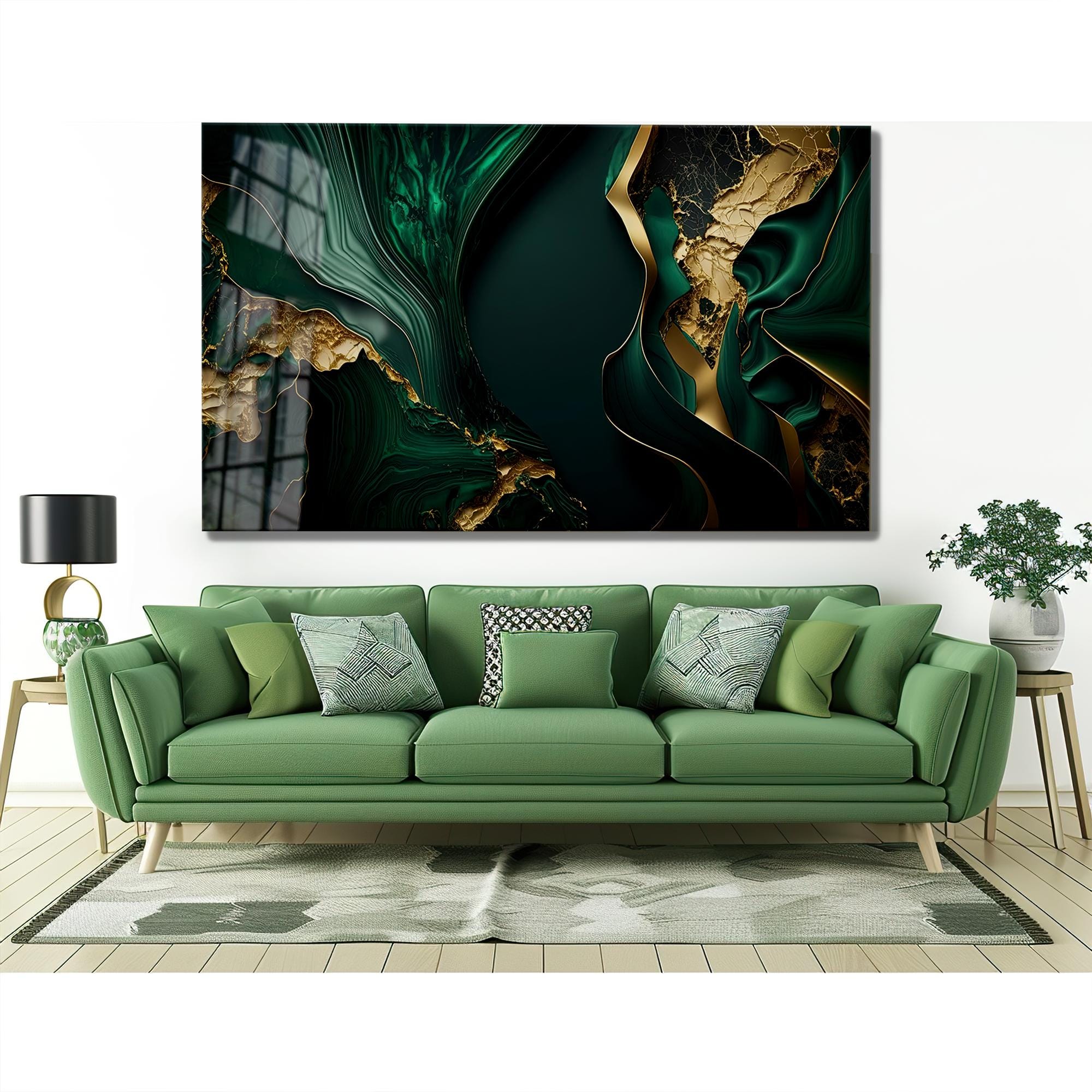 Emerald Green and Gold Tempered Glass Abstract Wall Art - Etsy