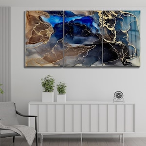 Alcohol Ink Glass Wall Art, Glass Printing, Glass Wall Decor, Home Decor , Blue Marble Glass Wall Art, Luxury Marble Glass Wall Art,