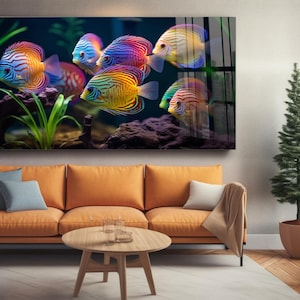 Colorful Fish Glass Wall Art, Underwater Tempered Glass Wall Art, Unique Gifts, Anniversary Gifts, Aquarium Wall Art, Kitchen Wall Decor
