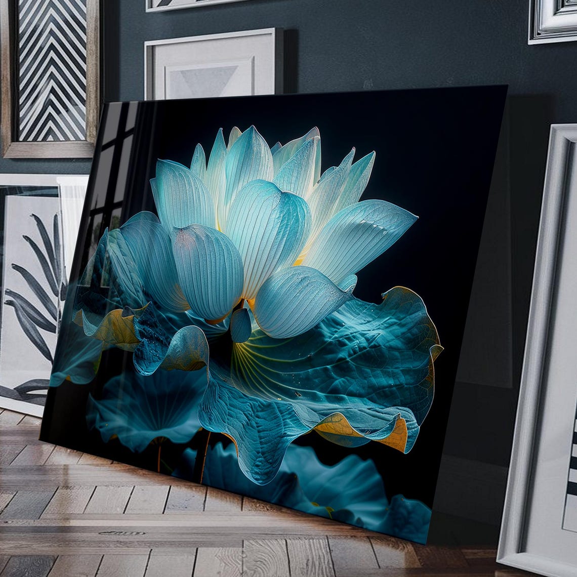 Iridescent Blue Lotus Tempered Glass Wall Art: Modern Floral Decor - Etsy