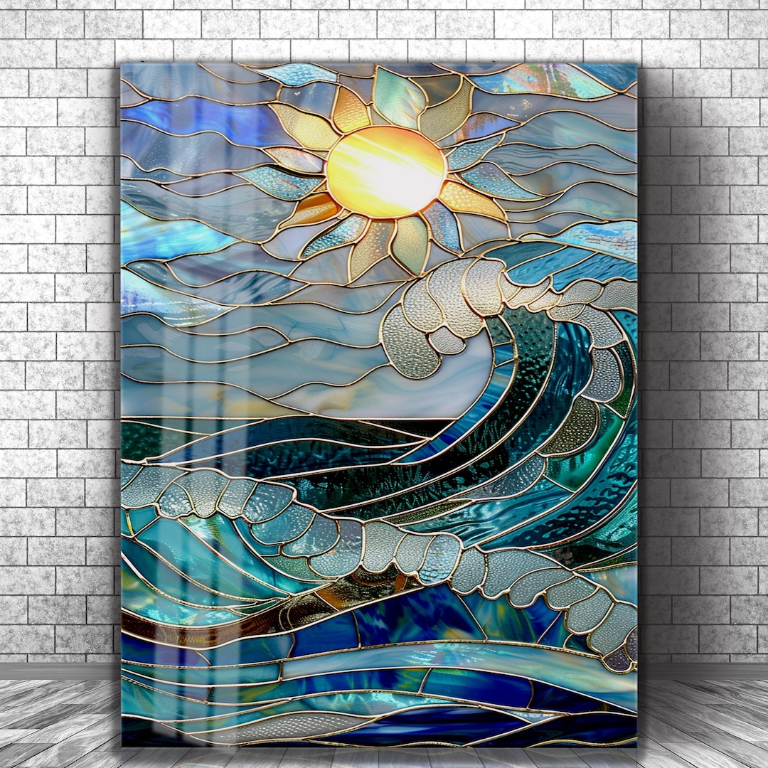 Tempered Glass Wall Art Ocean Stained Glass Style, Extra Large Luxury ...