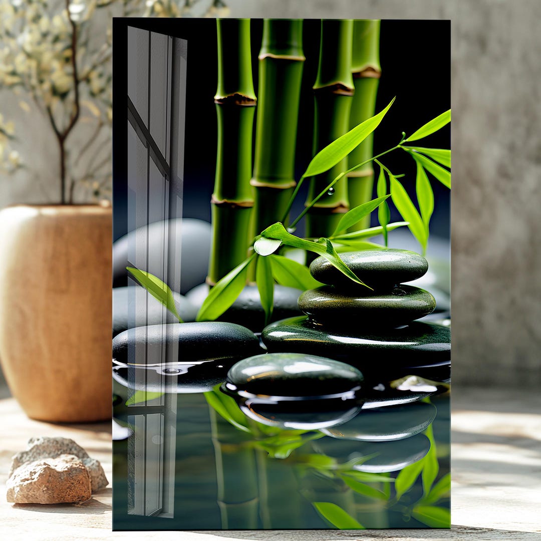 Zen Tempered Glass Wall Art: Bamboo & Stone Spa Decor - Etsy