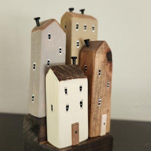 Miniature Wooden Cityscape: Hand-Painted Whimsical Decor