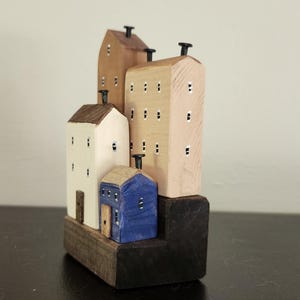 Miniature Wooden Cityscape: Hand-Painted Whimsical Decor