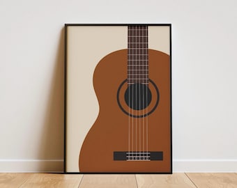 Minimalist Acoustic Guitar Print: Modern Music Room Art (Digital Download)