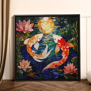 Attract Love & Harmony with Two Koi Fish Feng Shui Canvas | Print van museumkwaliteit voor serene energie en geluk bij je thuis | Gratis verzending in de VS