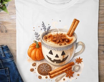 Pumpkin Spice Mug Print: Fall Coffee Cup PNG for T-Shirts Digital