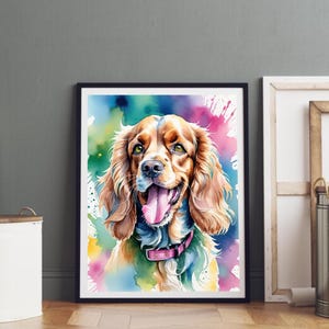 Cocker Spaniel Watercolor Art 8 images Colorful Dog Portrait Printable Wall Decor  Pet Lover Gift  Instant Digital Download