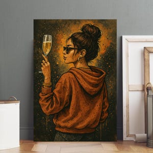 Urban Woman with Champagne: Modern Street Style Art Print (Digital Download)