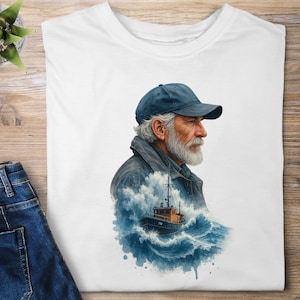 Nautical Fisherman Art Print: Vintage Sailor, Boat & Waves (Digital Download)