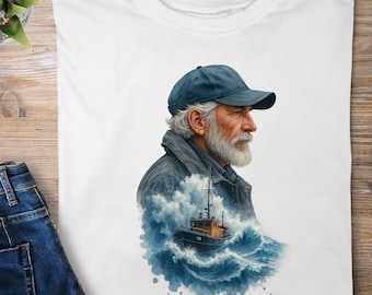 Nautical Fisherman Art Print: Vintage Sailor, Boat & Waves (Digital Download)
