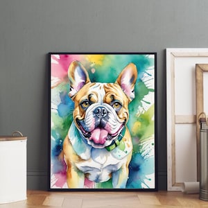 Bulldog Watercolor Art Print 7 images Colorful Dog Portrait  Digital Download Wall Decor  Cute Pet Painting