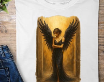 Impresión de ángel gótico: Ángel oscuro con alas negras (descarga digital)