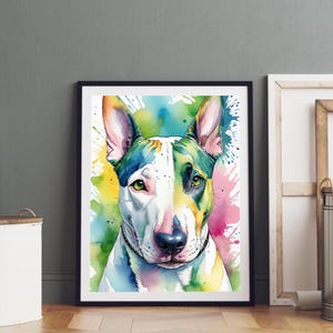 Colorful Bull Terrier Wall Art 8 images Watercolor Dog Portrait Digital Dog Print Vibrant Pet Decor Instant Download Puppy Poster