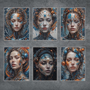 Cyberpunk Female Portrait, Futuristic Sci-Fi Art, Digital Download 6 images