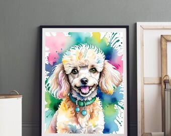 トイプードルの水彩画の印刷可能な壁アート、ペットの肖像画、犬の