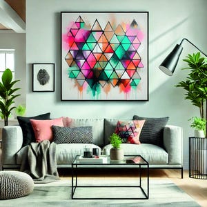 Abstract Geometric Triangle Art Print: Modern Colorful Home Decor (Digital Download)