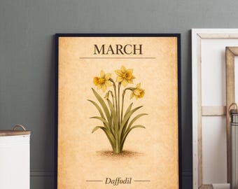 March Birth Flower Print, Vintage Daffodil Botanical Art (Digital Download)