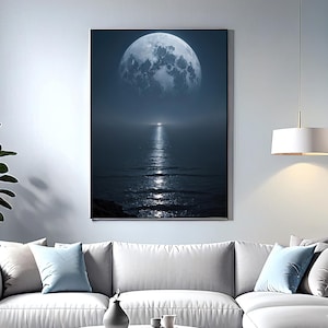 Moonlit Ocean Photography Print: Night Sky Wall Art (Digital Download)