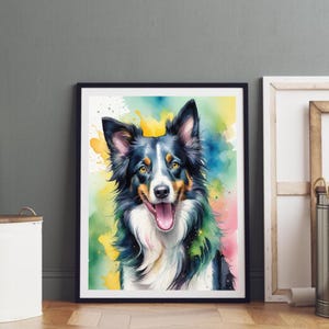 Border Collie Kunst Druck: Bunter Hundeportrait 8er Set (Digitaler Download)