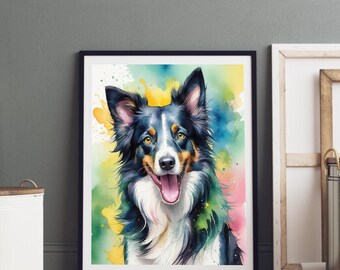Border Collie Art Print: Colorful Dog Portrait Set of 8 (Digital Download)