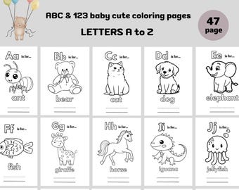 Coloring Pages with Numbers and Letters for Babies, Printable Alphabet - Numbers pages, Baby Activity, Cute and Educational for Babies | PDF