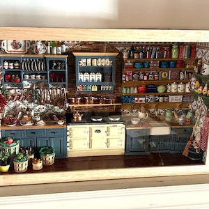OOAK French Country Kitchen Dollhouse Miniature Room box/Diorama/Shadowbox 1:12