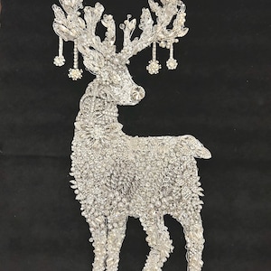 Large OOAK Jeweled Framed Jewelry Art Rhinestone Deer facing right