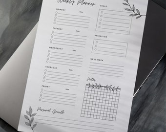 Printable Weekly Planner | Cute & Minimalist Undated Digital Download for Organized Living