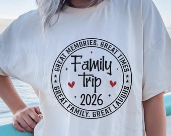 Viaje familiar 2026 Transferencia DTF, diseño de camiseta para reunión familiar DIY