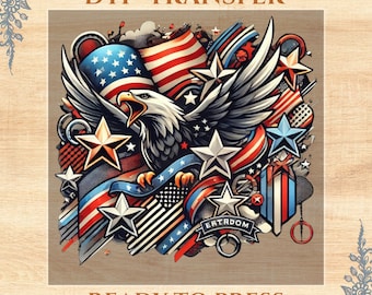 Transfert DTF Patriotic Eagle : impression drapeau américain vintage