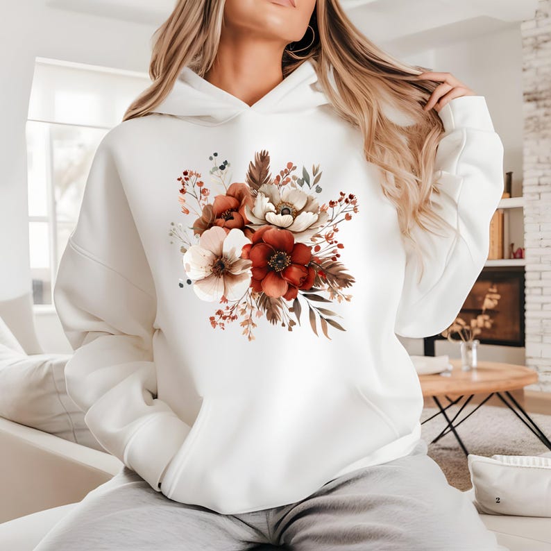 Fall Floral Bouquet DTF Transfer: Vintage Autumn Flower Shirts, Bags, More, Design bild 2
