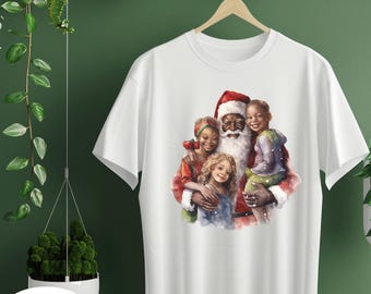 Black Santa with Kids DTF Transfer, Festive Holiday Shirt Decal (Ready-to-Press)