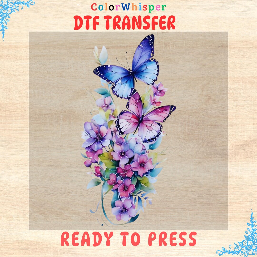 Vibrant Floral Butterflies DTF Transfer – Dreamy Ready to Press Design ...