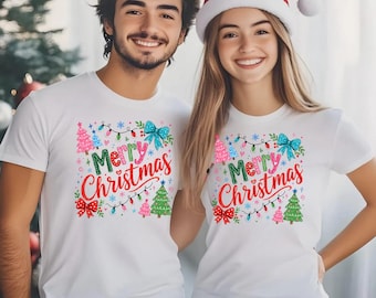Merry Christmas DTF Transfer,  Xmas Lights Bow Iron On Decal, Ready to Press