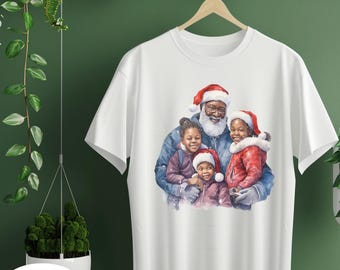 Black Santa Family DTF Transfer, African American Christmas Iron On, Ready to Press