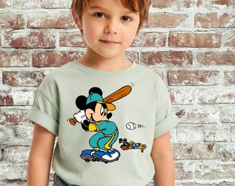 Hoja de transferencia DTF de Mickey Mouse jugador de béisbol (lista para imprimir)