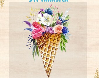 Floral Ice Cream Cone DTF Transfer: Boho Shirt Design
