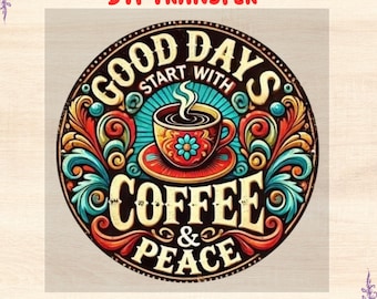 Coffee Peace DTF Transfer: Café Shirt Heat Press Design