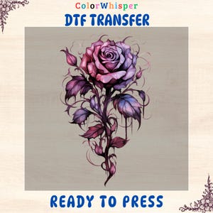Gothic Rose DTF Transfer: Dark Floral Iron-On, DIY Shirts, Vintage Tattoo Rose Style
