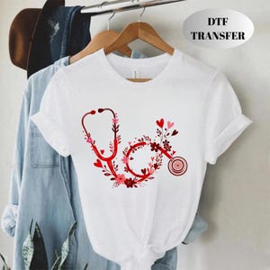 Floral Nurse Stethoscope DTF Transfer • Valentine Nursing Design Iron-On