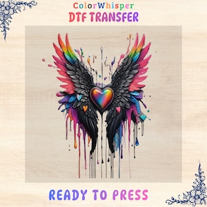 Gothic Heart Wings DTF Transfer: Vintage Tattoo Iron-On Shirt Design