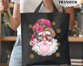 Pink Bubblegum Santa DTF Transfer, Pink Xmas Heart Glasses Iron On, Ready to Press