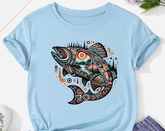 Salmon Art DTF Transfer: Colorful Abstract Fish Iron On Design for DIY Fishermen T-Shirts