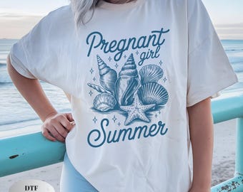 Transferencia para chica embarazada, verano, conchas marinas, lista para imprimir (lista para usar)