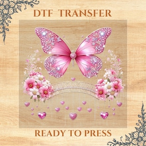 Transfert DTF couronne florale papillon rose : vêtements DIY personnalisés